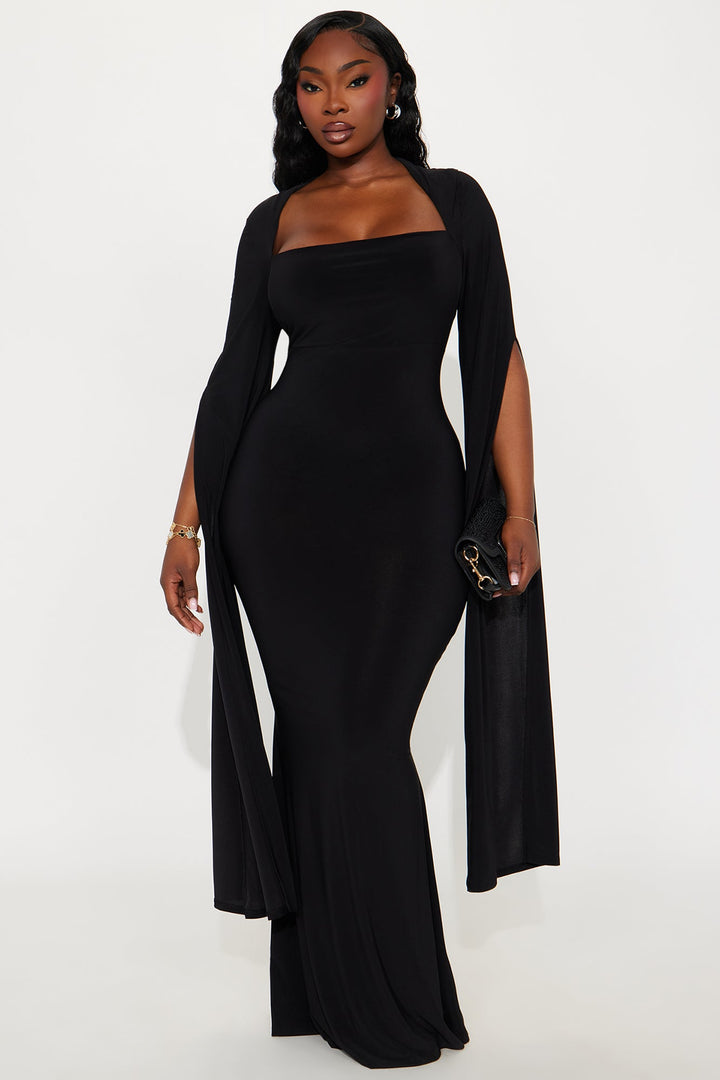 Thinking Rich Cape Maxi Dress - Black