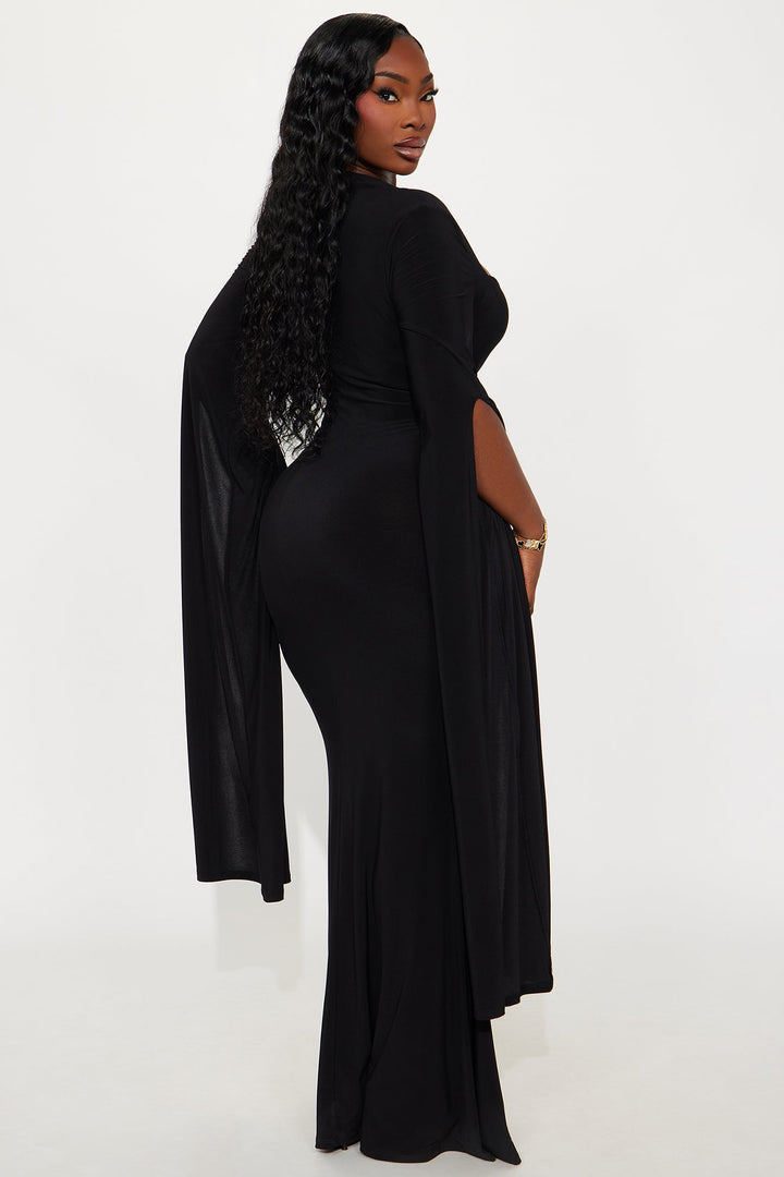 Thinking Rich Cape Maxi Dress - Black
