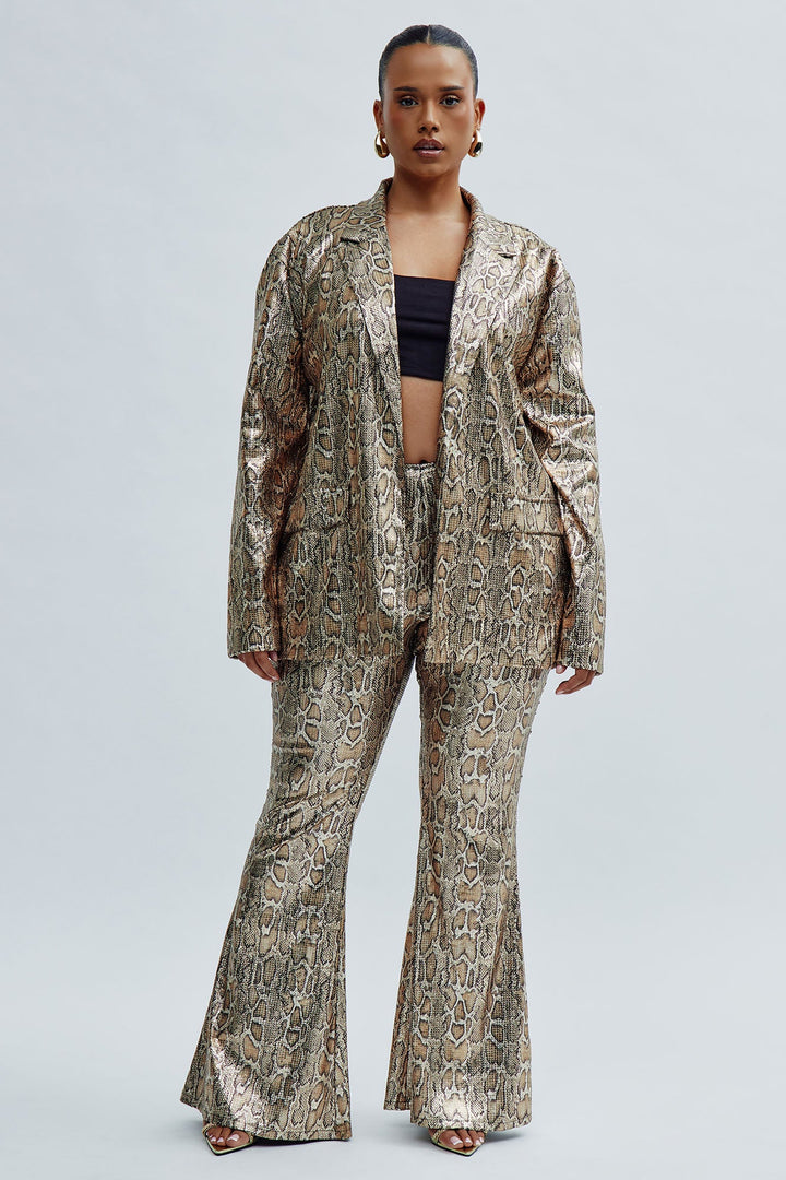 Hard To Get Leopard Sequin Flare Pant - Taupe/combo