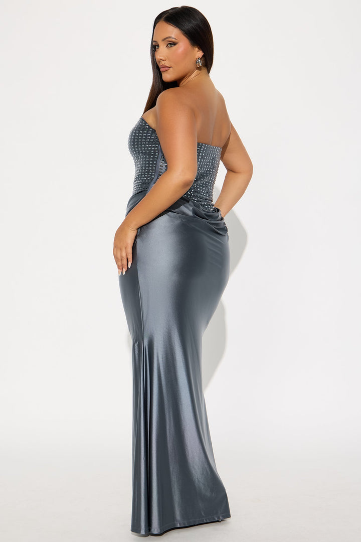Gia Rhinestone Strapless Gown - Dusty Blue