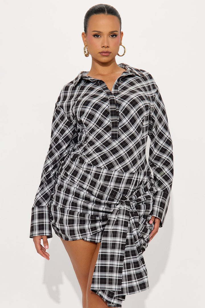 Haisley Plaid Mini Shirt Dress - Black/combo