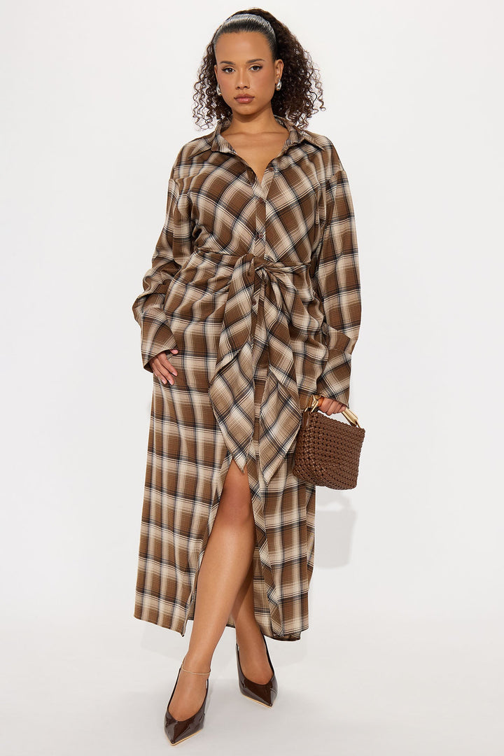 Xylia Plaid Maxi Dress - Brown