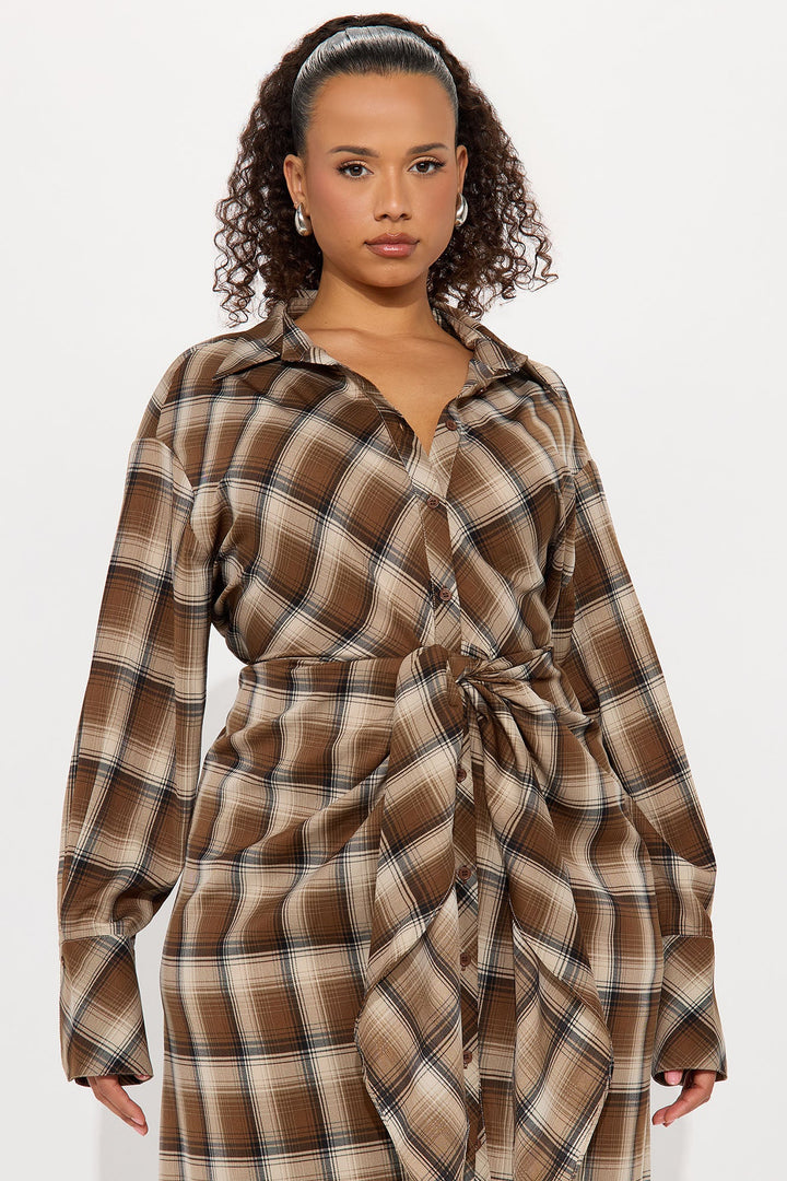 Xylia Plaid Maxi Dress - Brown