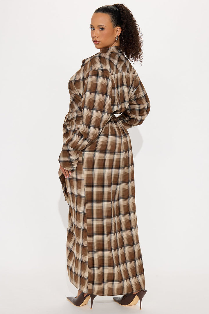 Xylia Plaid Maxi Dress - Brown