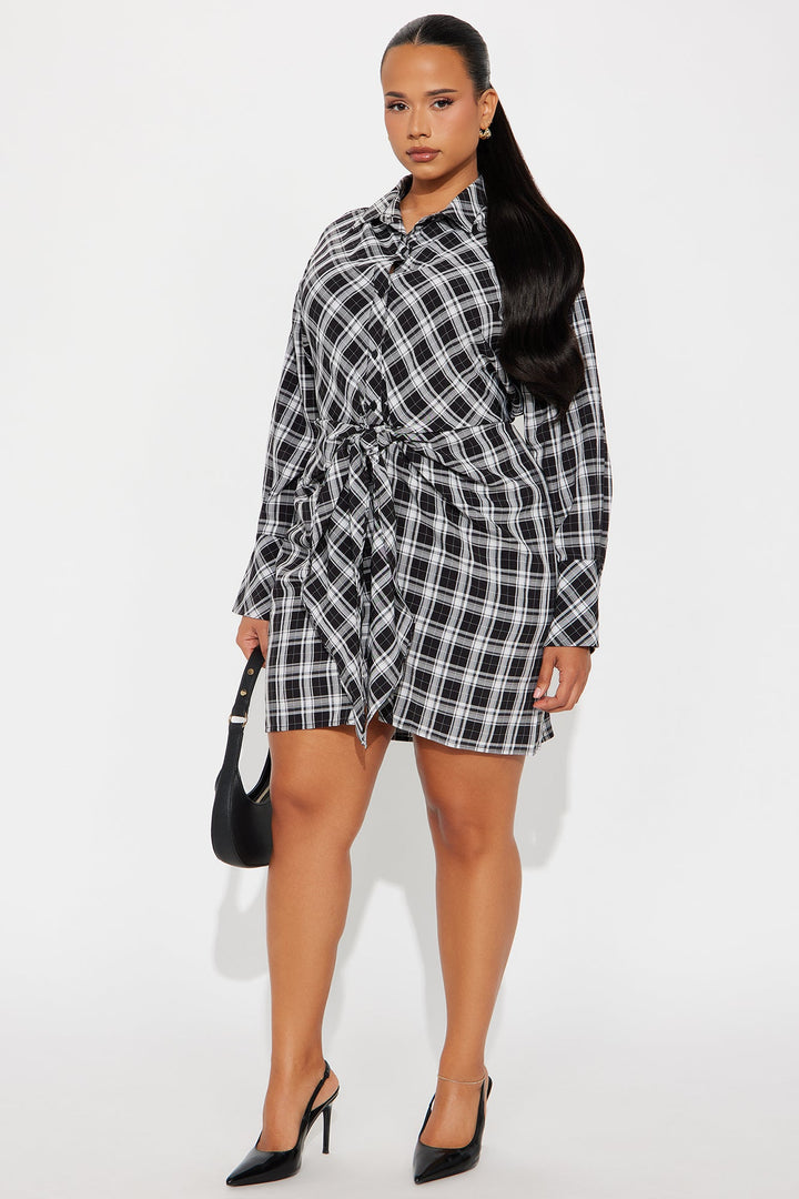 Ariana Plaid Mini Shirt Dress - Black/combo