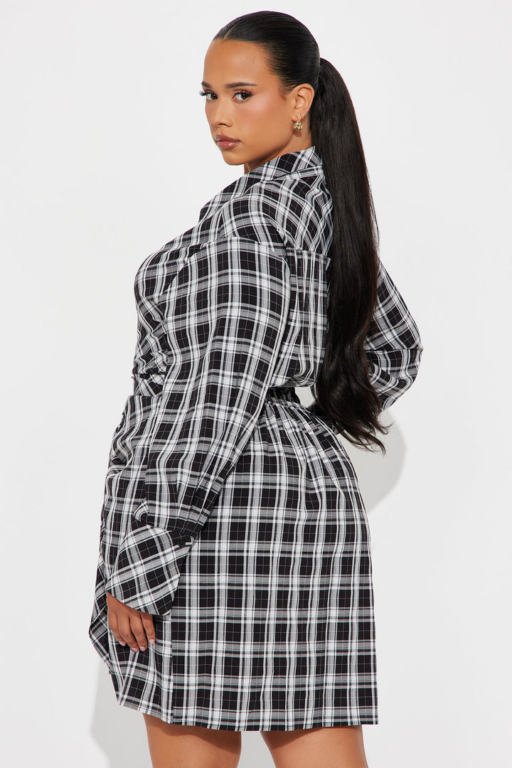 Ariana Plaid Mini Shirt Dress - Black/combo
