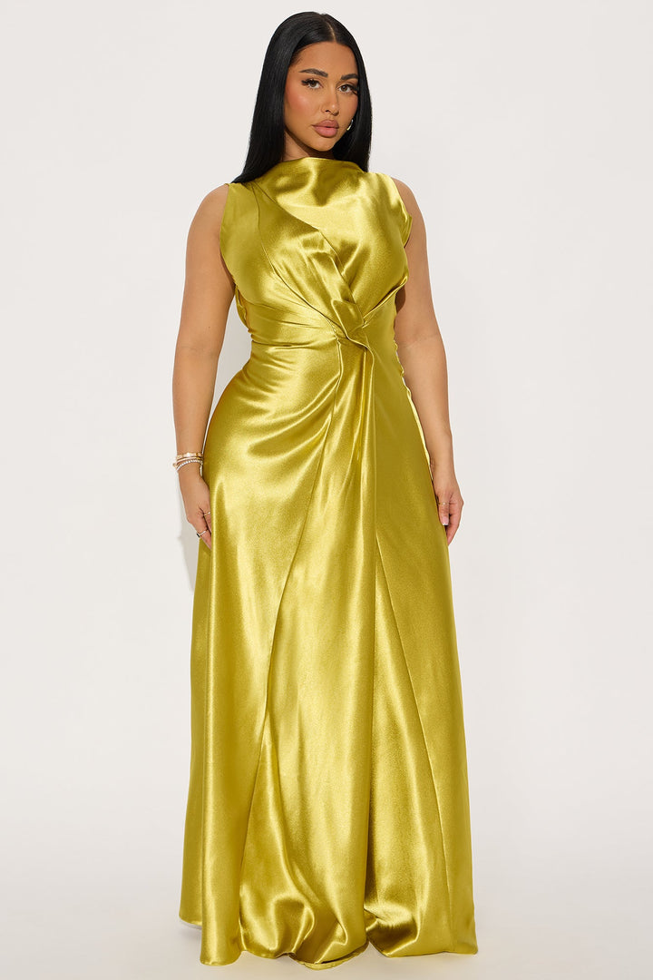 Zita Satin Maxi Dress - Chartreuse