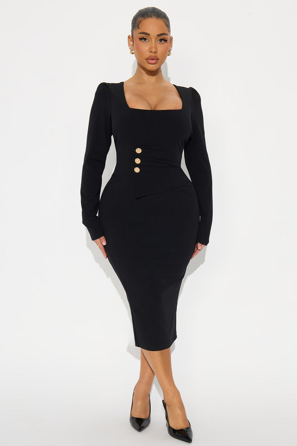 Presley Long Sleeve Midi Dress - Black