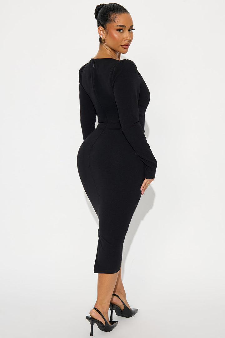 Presley Long Sleeve Midi Dress - Black