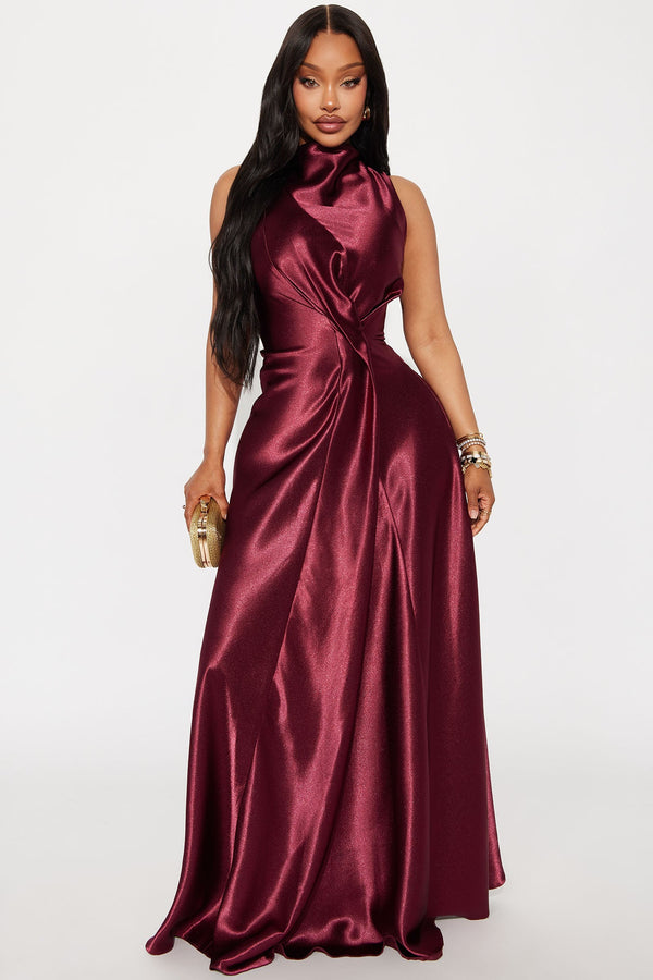 Zita Satin Maxi Dress - Burgundy