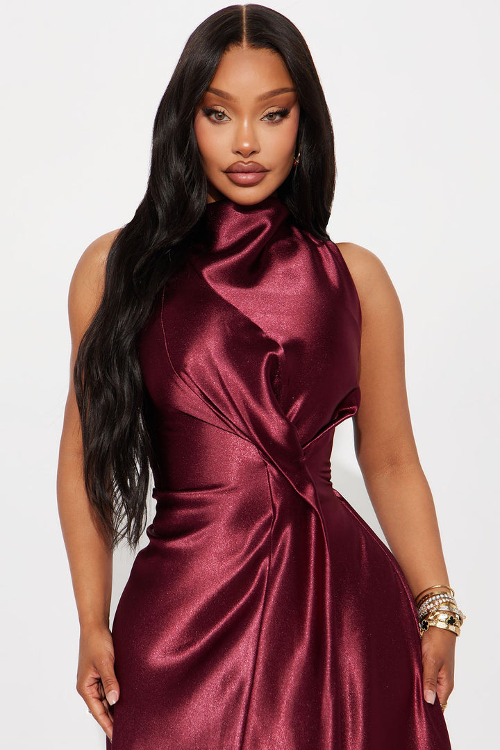 Zita Satin Maxi Dress - Burgundy