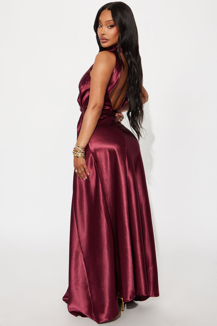 Zita Satin Maxi Dress - Burgundy