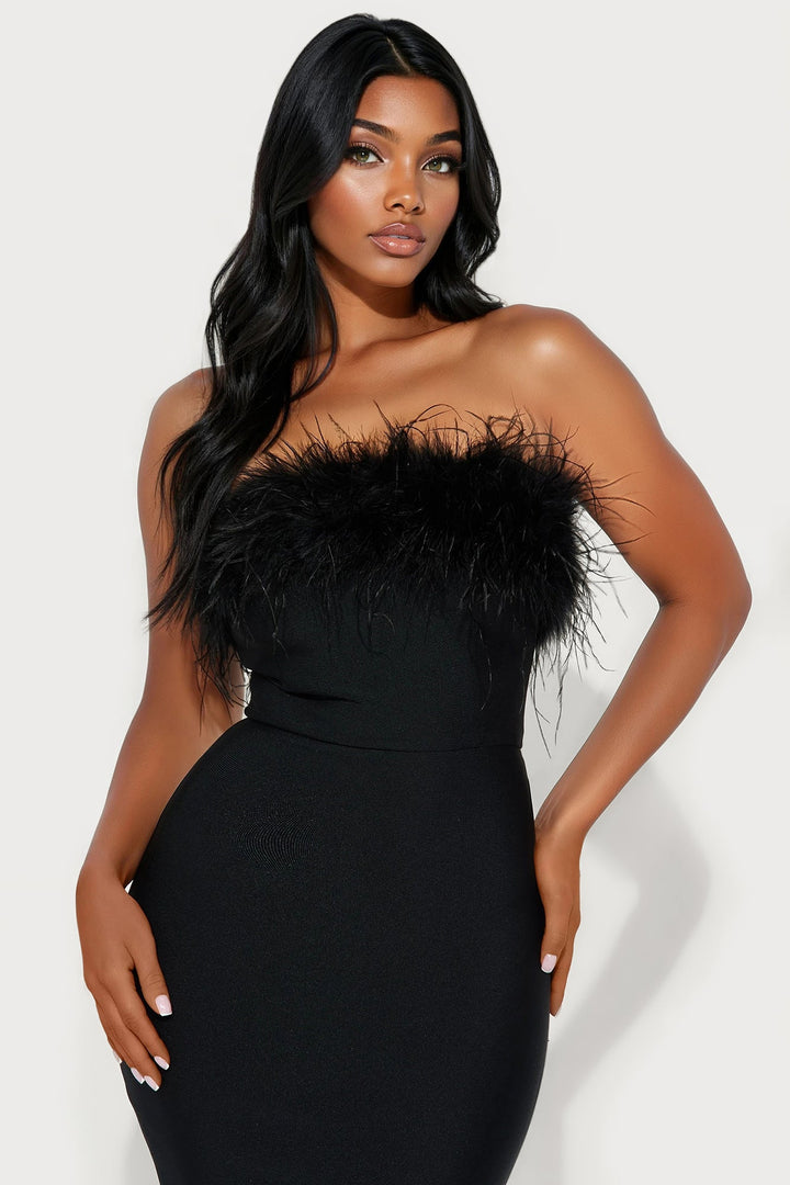 Wren Bandage Feather Maxi Dress - Black