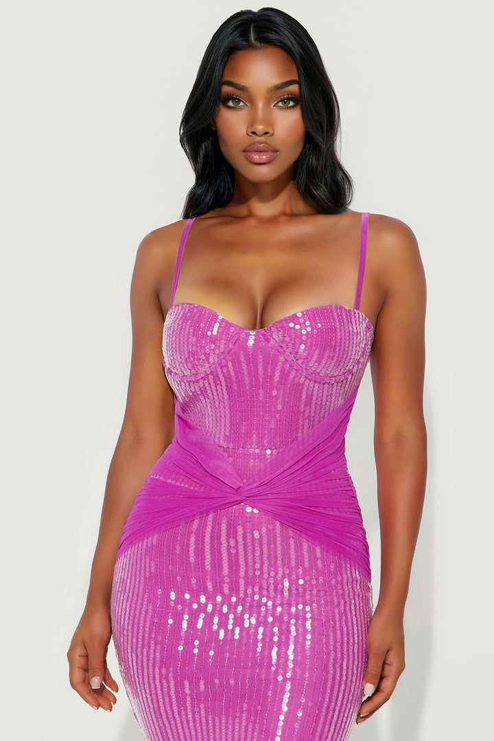 Open Hearts Sequin Maxi Dress - Magenta