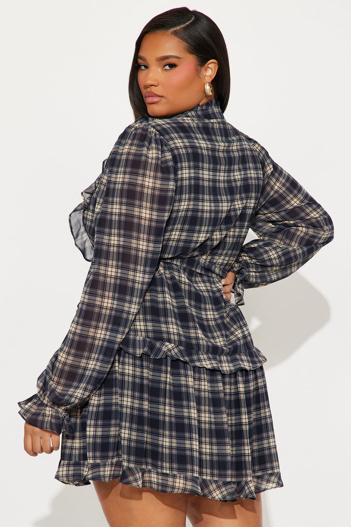 Abbie Ruffle Plaid Chiffon Mini Dress - Black/combo