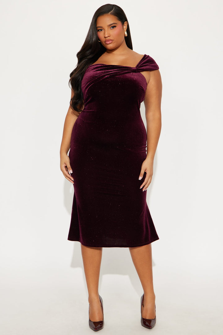 Gabriella Glitter Velvet Midi Dress - Burgundy