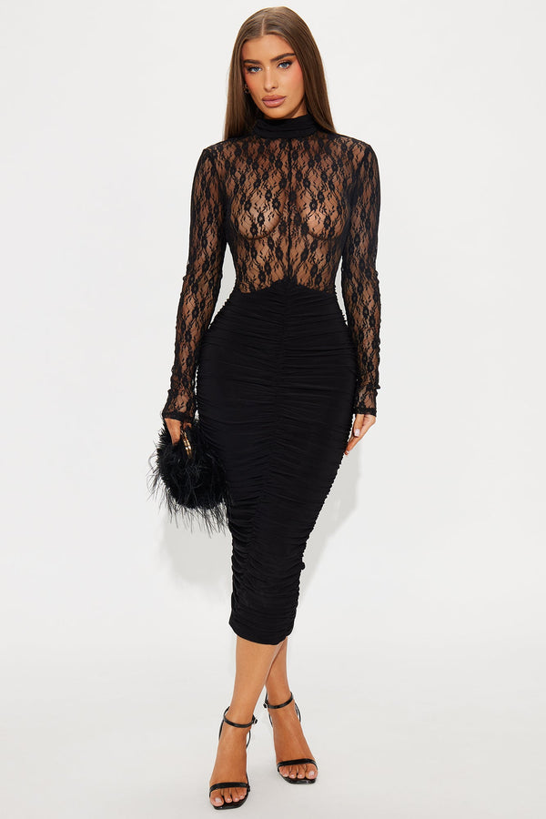 Zola Long Sleeve Lace Midi Dress - Black