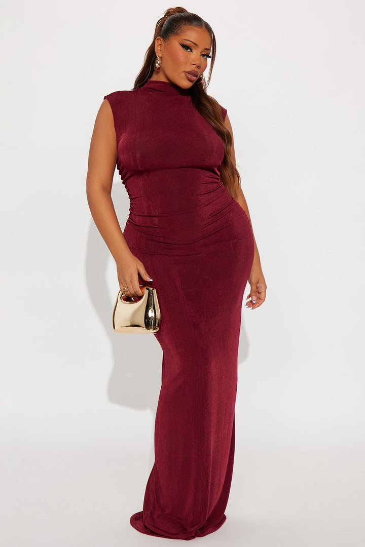 Ella Mock Neck Maxi Dress - Burgundy