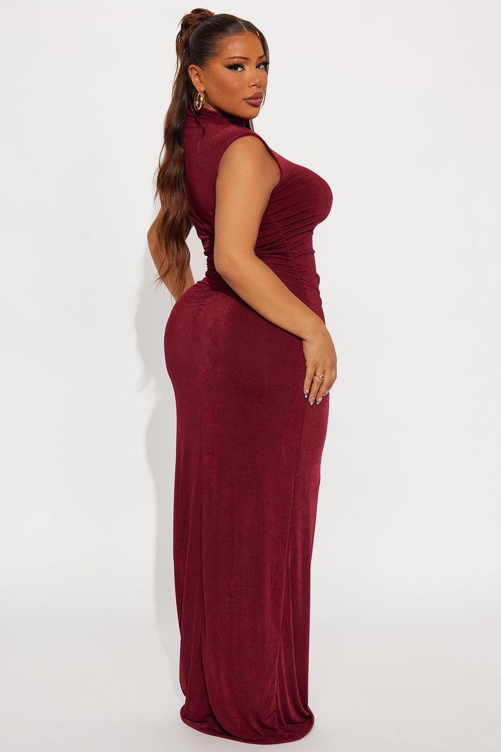 Ella Mock Neck Maxi Dress - Burgundy