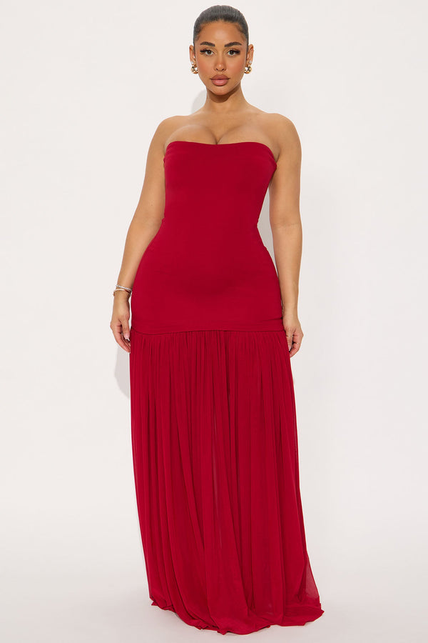 Mary Strapless Drop Waist Maxi Dress - Wine