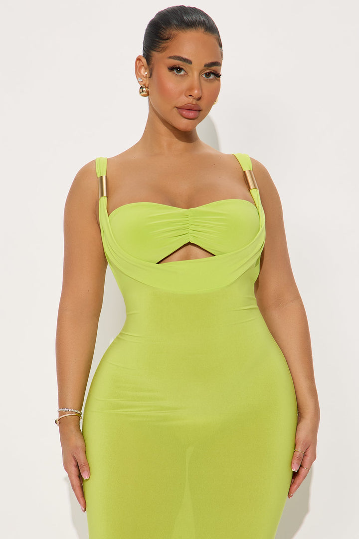 Alexa Cowl Neck Midi Dress - Chartreuse
