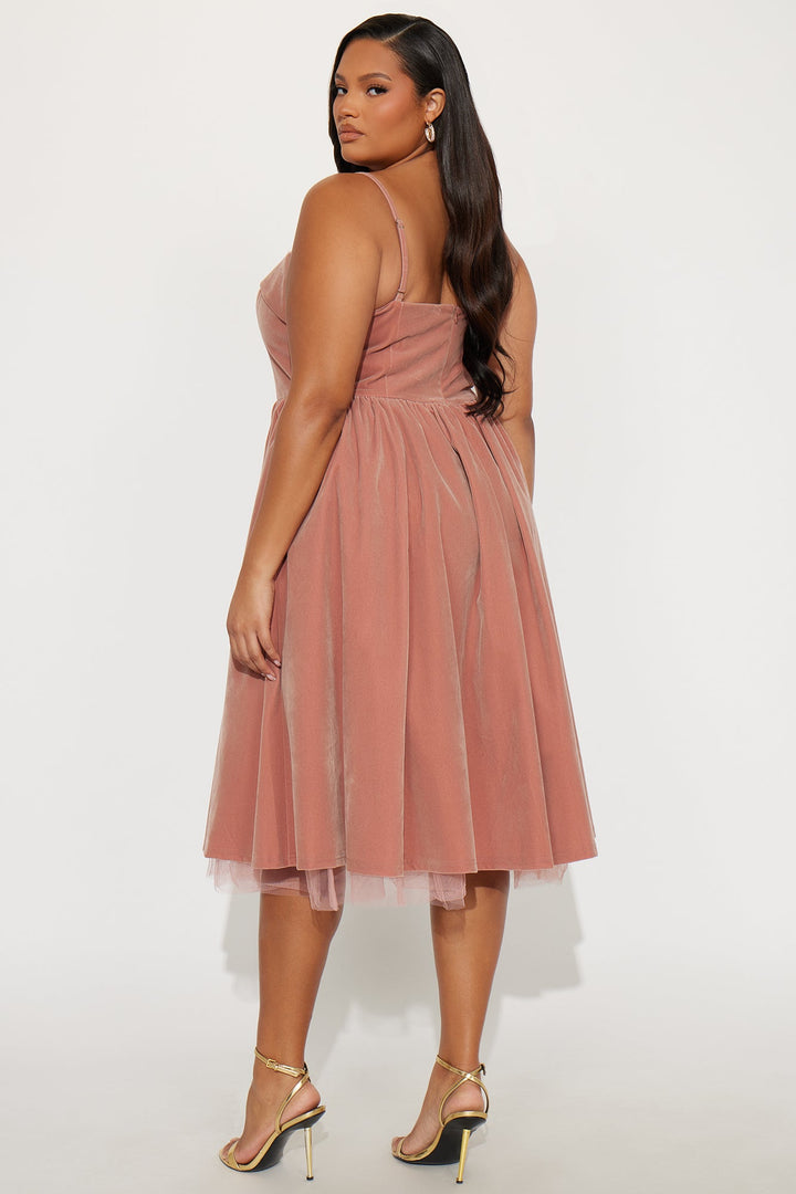 Viola Contrast Trim Velvet Midi Dress - Pink