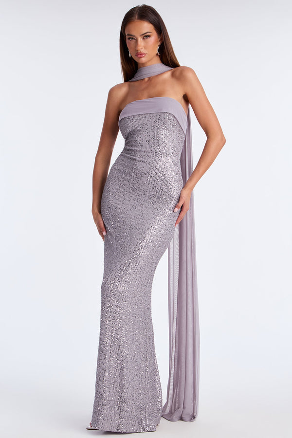 Cinnamon Sugar Sequin Gown - Grey/Silver