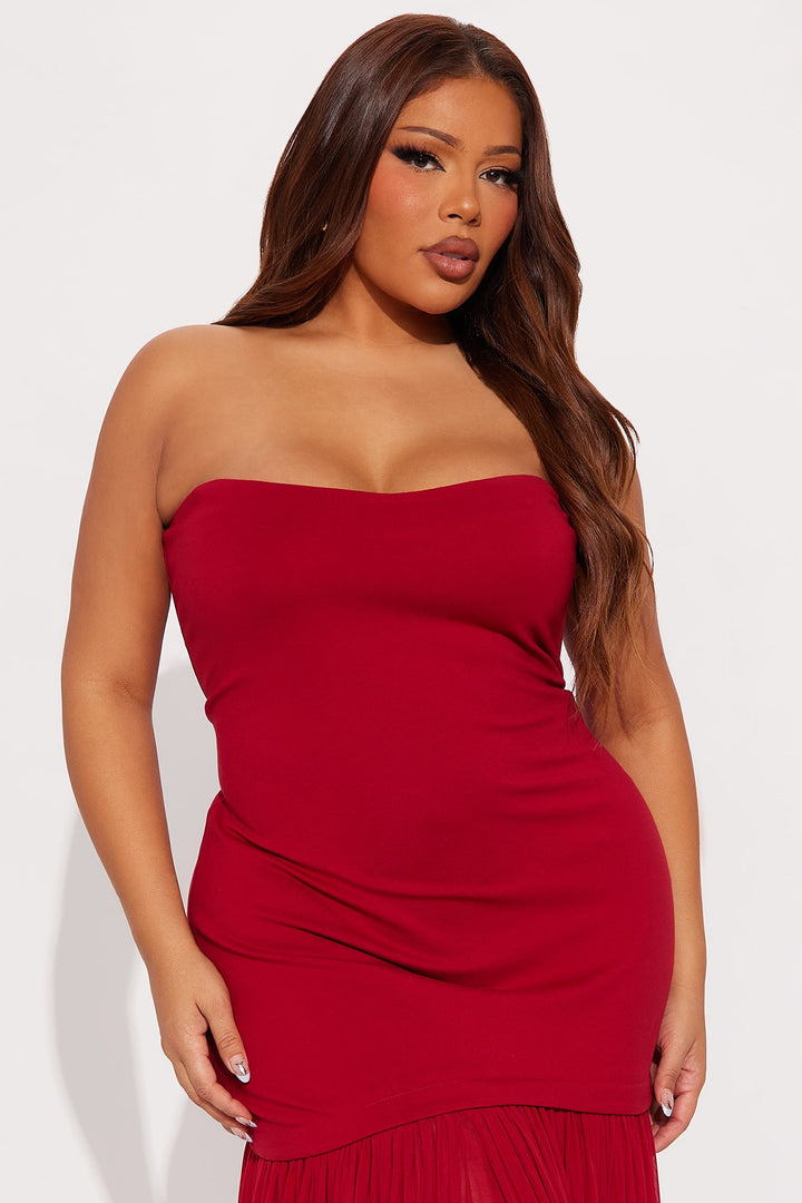 Mary Strapless Drop Waist Maxi Dress - Wine