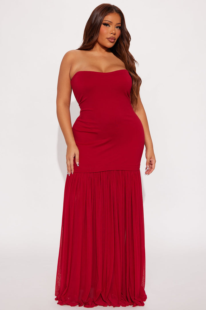 Mary Strapless Drop Waist Maxi Dress - Wine