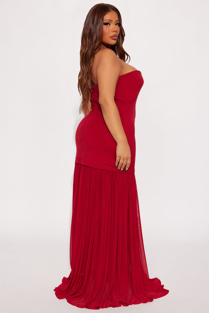 Mary Strapless Drop Waist Maxi Dress - Wine