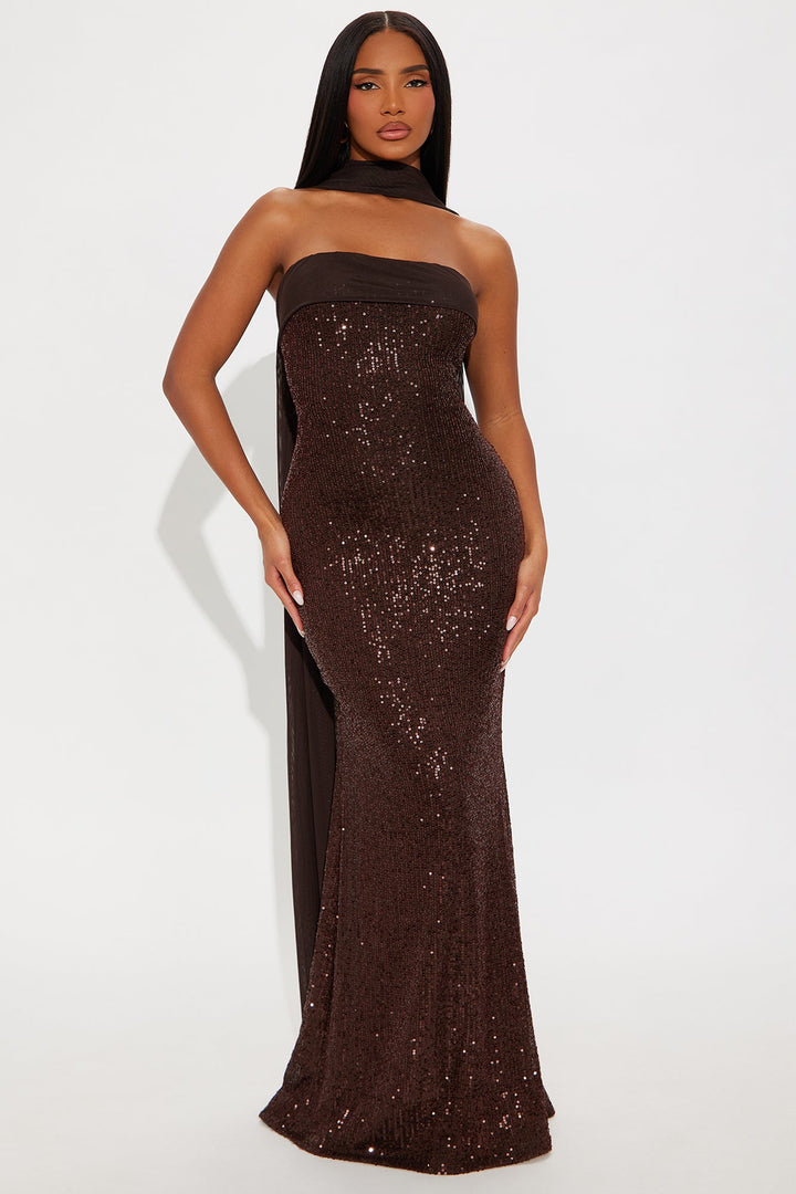 Cinnamon Sugar Sequin Gown - Chocolate