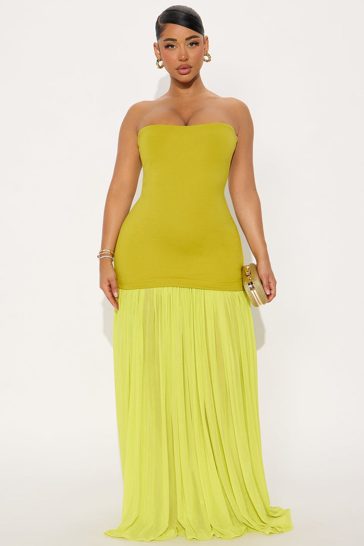 Mary Strapless Drop Waist Maxi Dress - Chartreuse