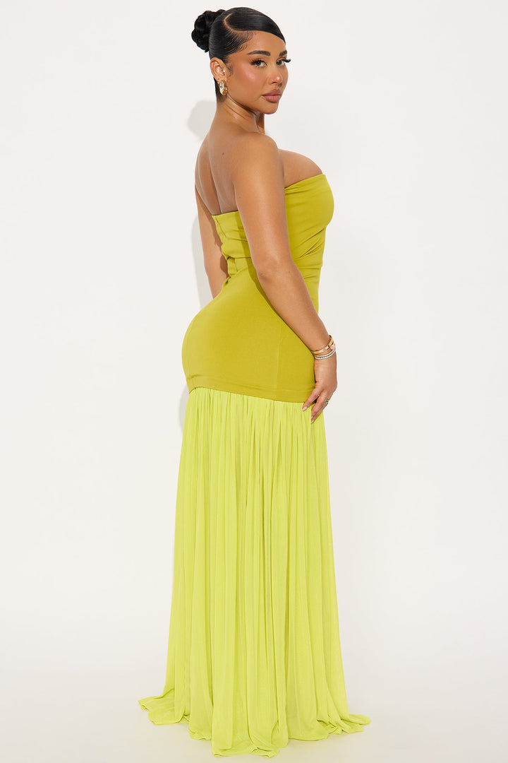 Mary Strapless Drop Waist Maxi Dress - Chartreuse