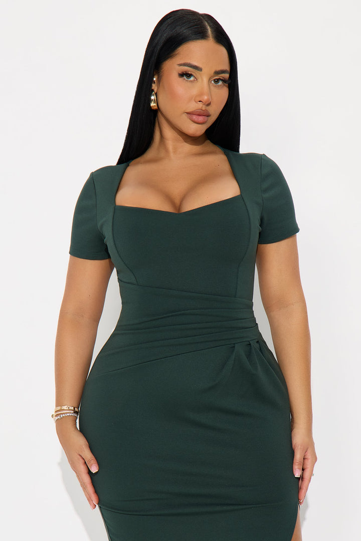 Stevie Short Sleeve Ponte Midi Dress - Hunter