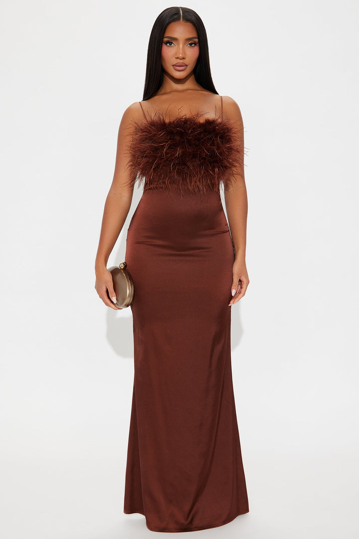 Charline Satin Maxi Dress - Chocolate