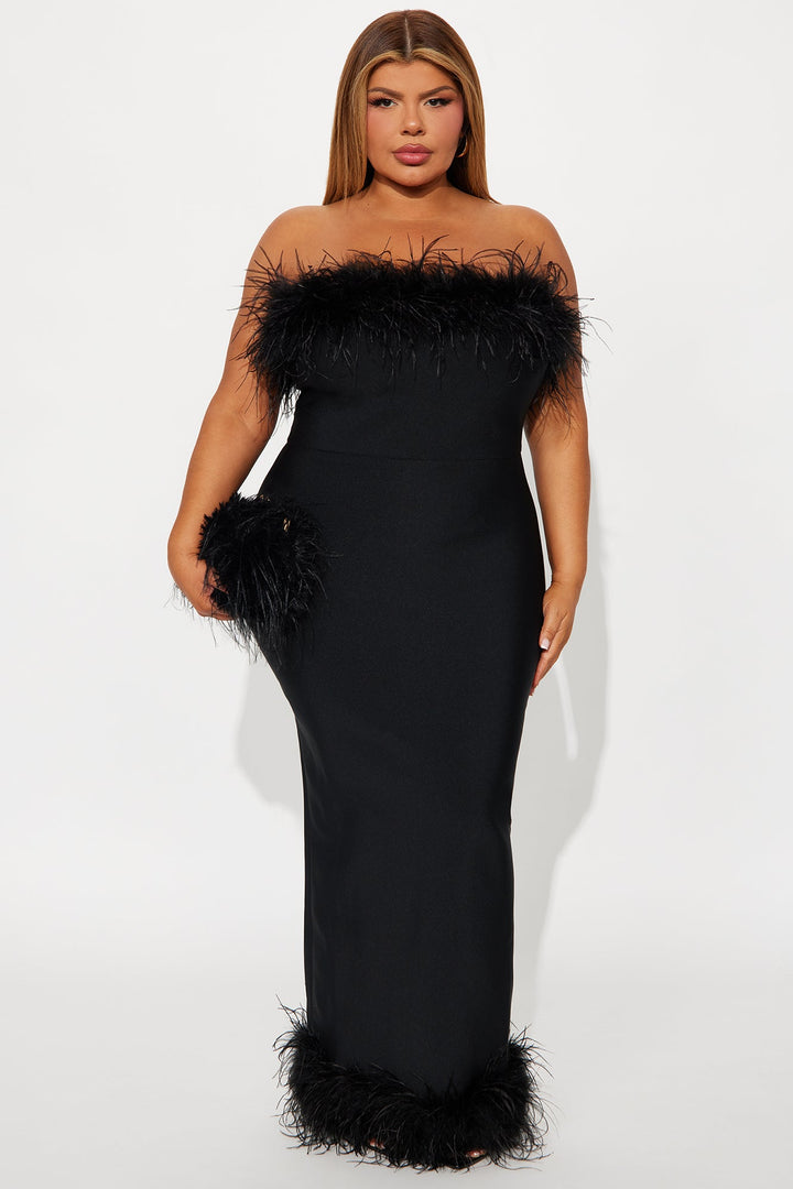 Wren Bandage Feather Maxi Dress - Black
