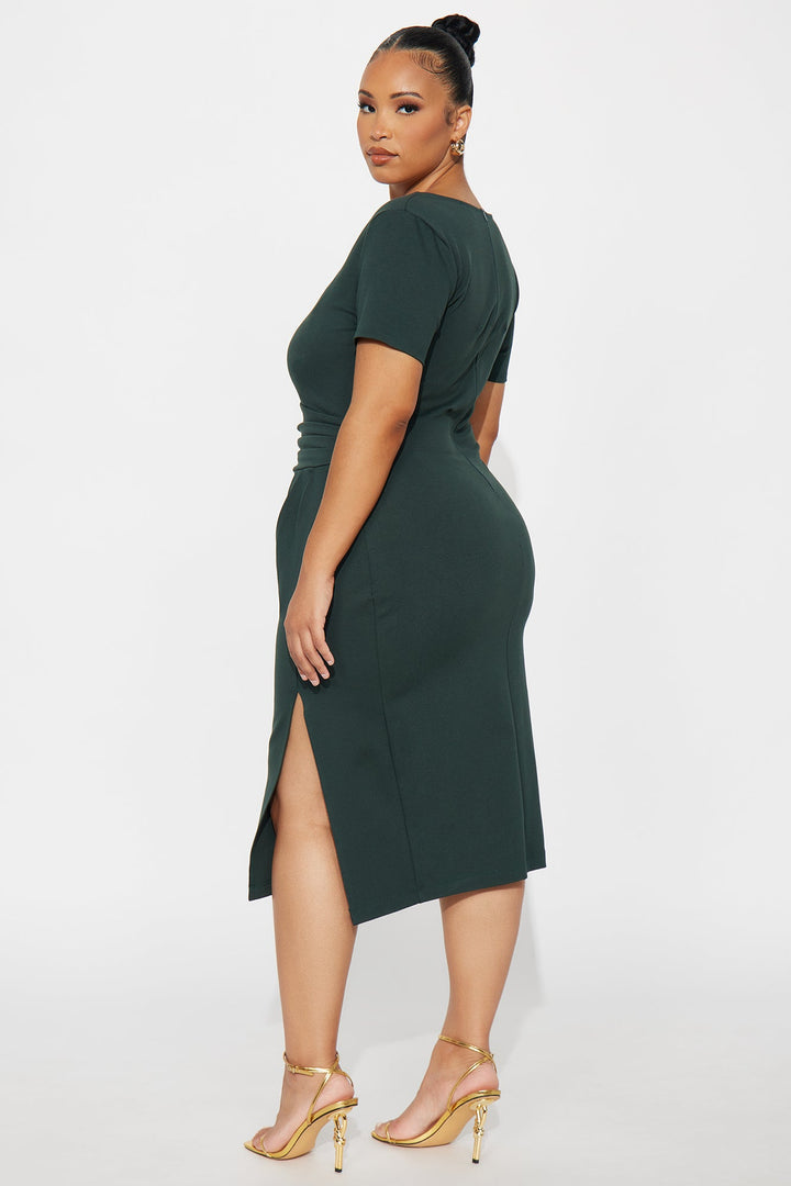 Stevie Short Sleeve Ponte Midi Dress - Hunter