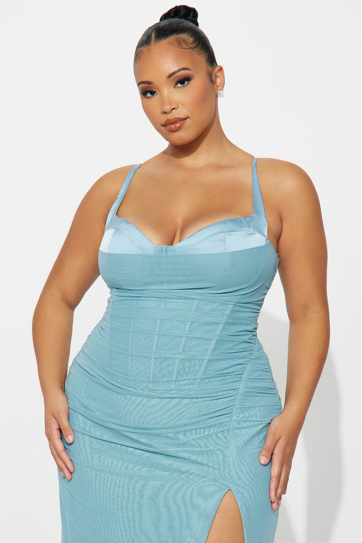 Rayna Mesh Corset Gown - Blue