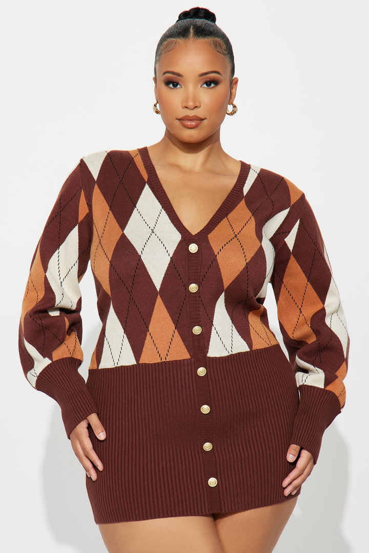 Clocked In Plaid Mini Dress - Brown/combo