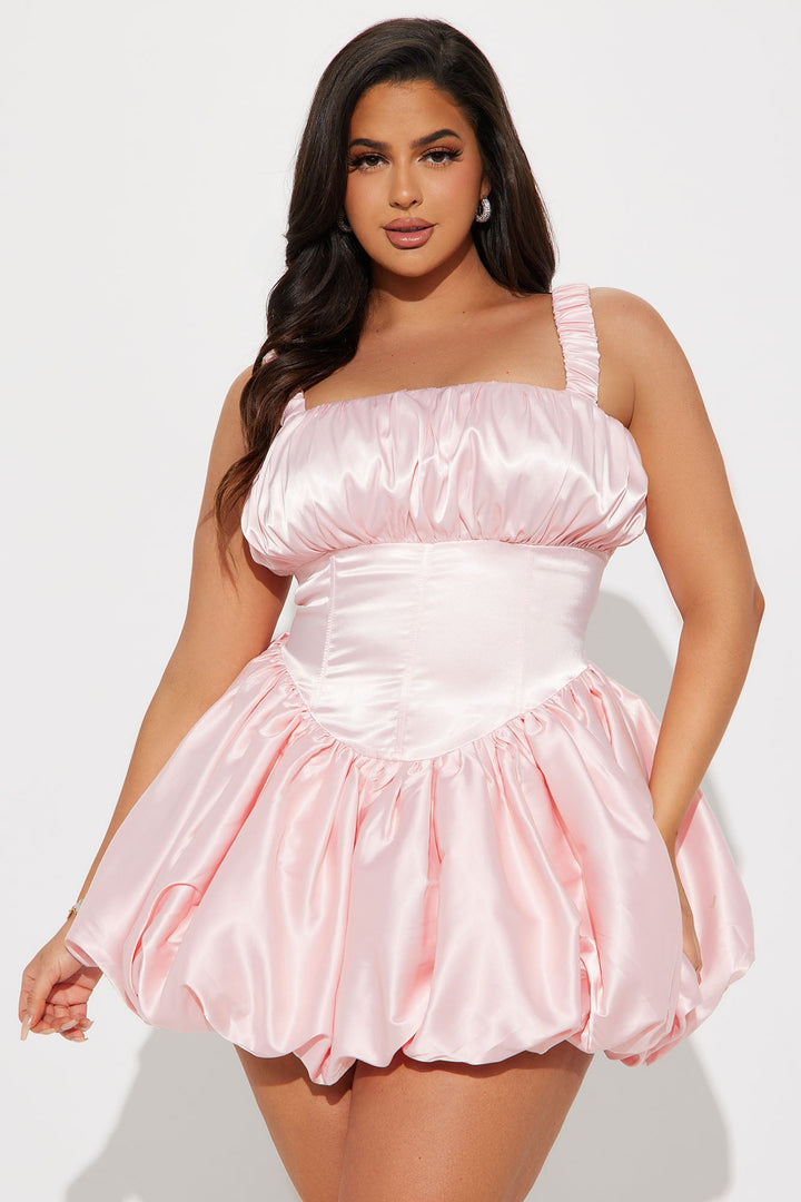 Libbey Satin Bubble Mini Dress - Blush