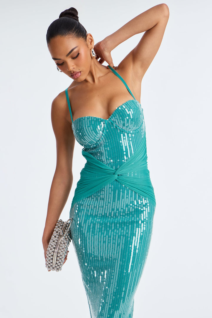 Open Hearts Sequin Maxi Dress - Teal