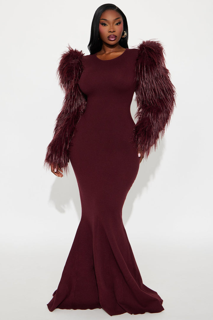 Diva Long Sleeve Maxi Gown - Burgundy