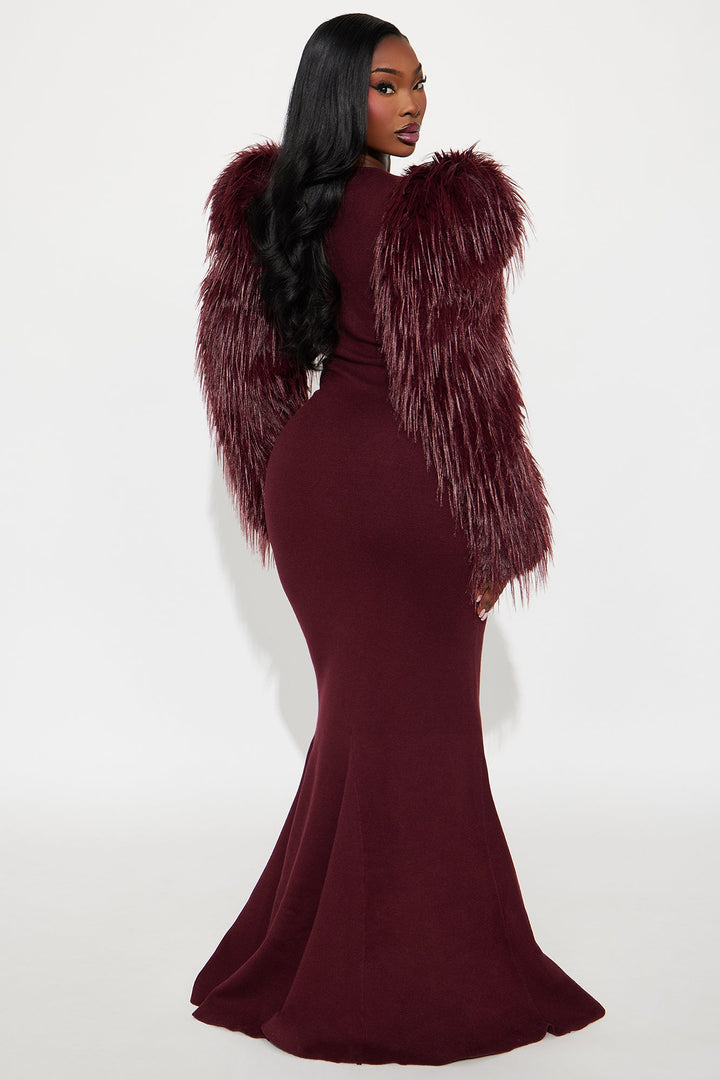 Diva Long Sleeve Maxi Gown - Burgundy