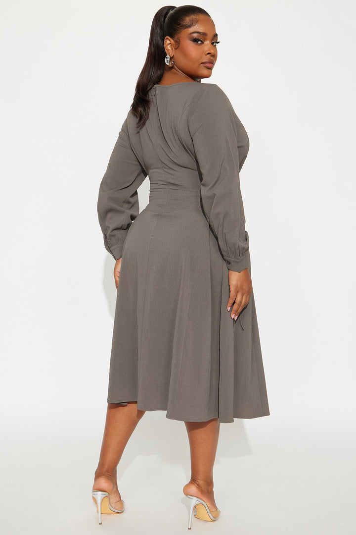 Vienna Lace Up Midi Dress - Olive