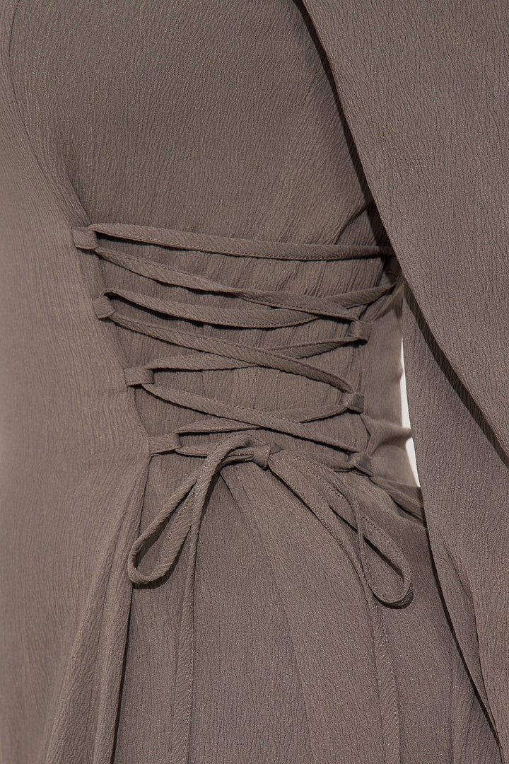 Vienna Lace Up Midi Dress - Olive