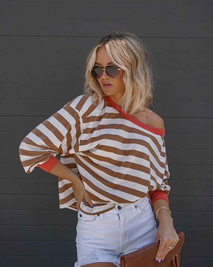 Morwenna Striped Long Sleeve Top Mocha Combo