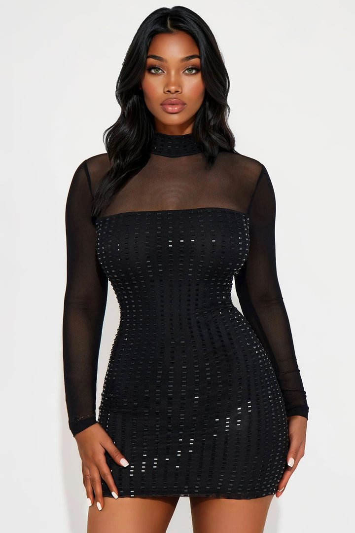 Alani Rhinestone Mini Dress - Black