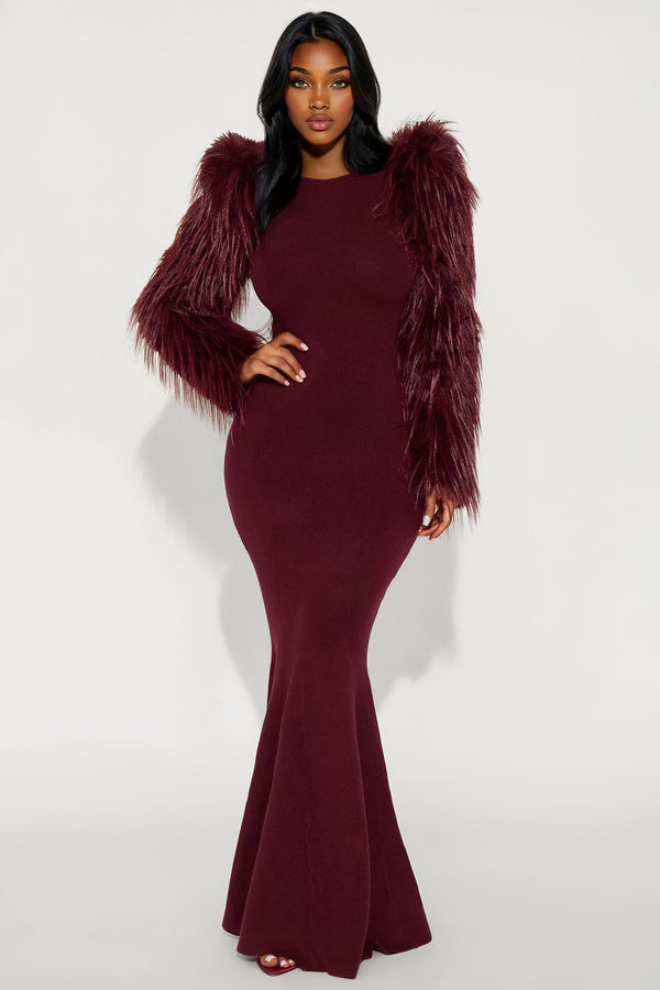 Diva Long Sleeve Maxi Gown - Burgundy