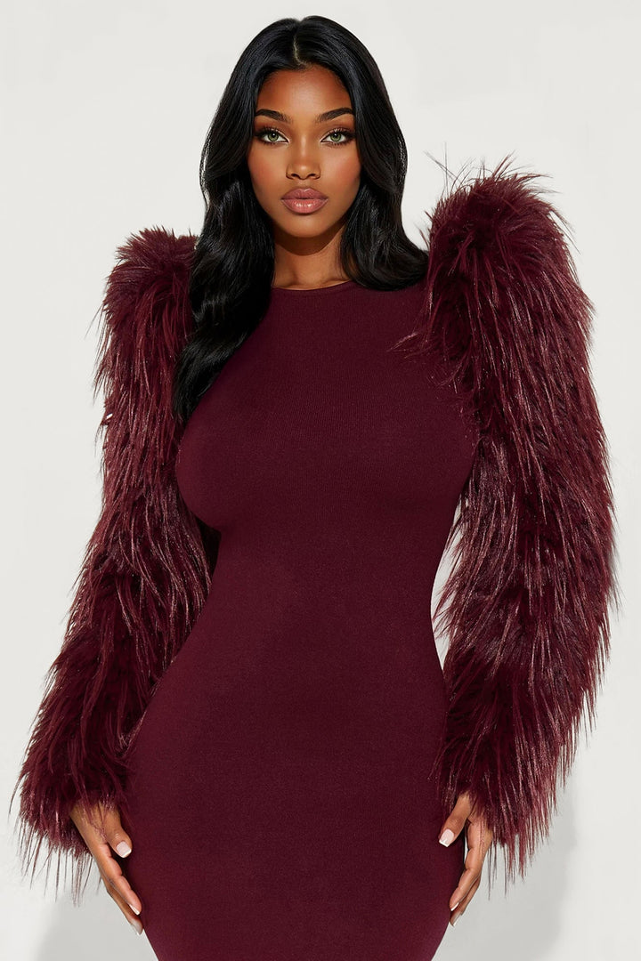 Diva Long Sleeve Maxi Gown - Burgundy