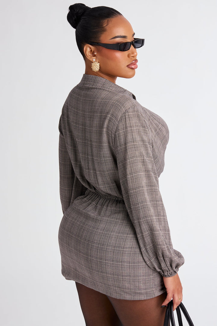 Fine & Dandy Plaid Belted Mini Dress - Black/combo